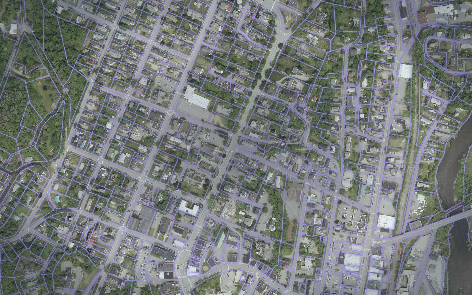 Parcel boundaries over aerial imagery of Caledonia County, Vermont