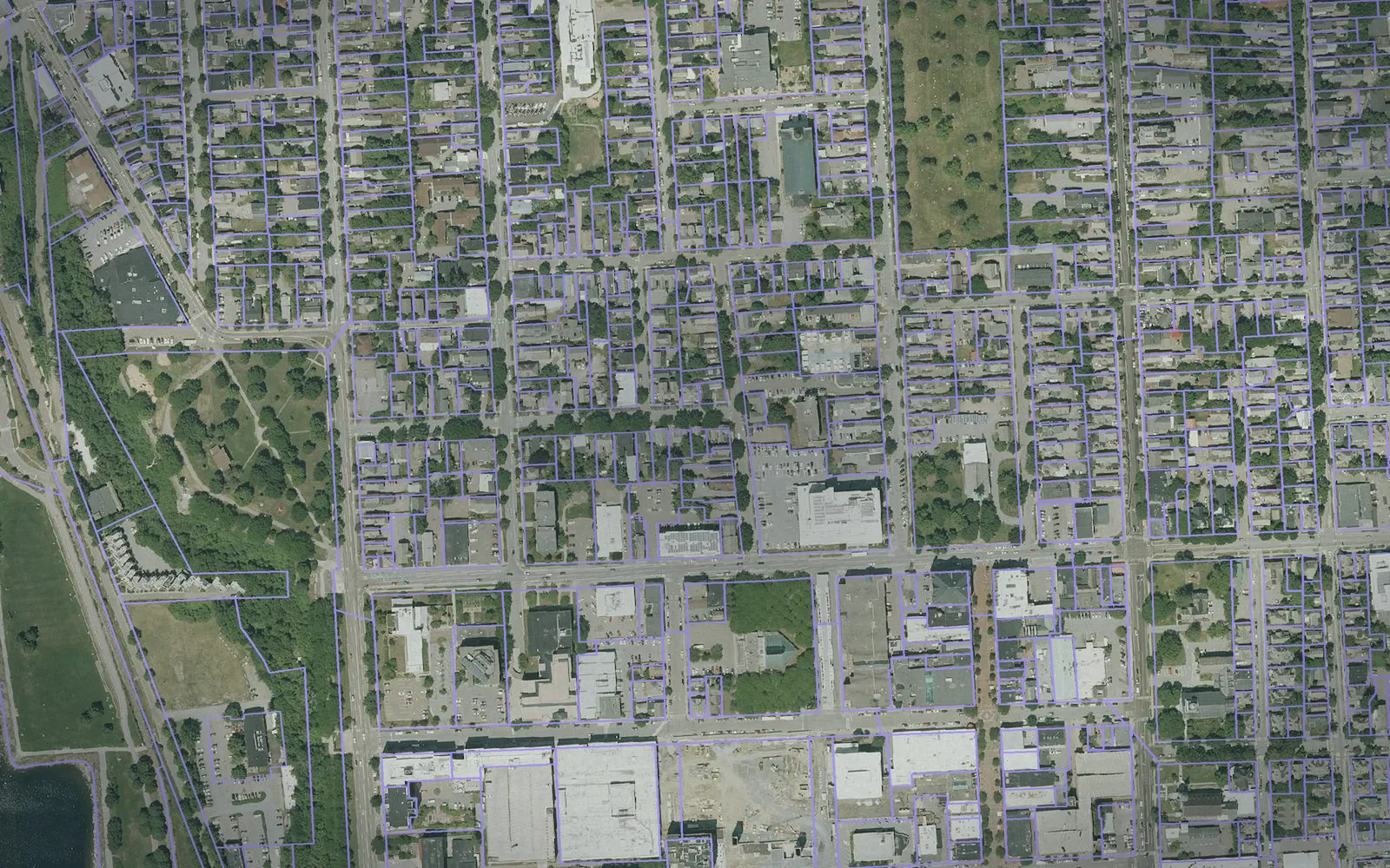 Parcel boundaries over aerial imagery of Chittenden County, Vermont