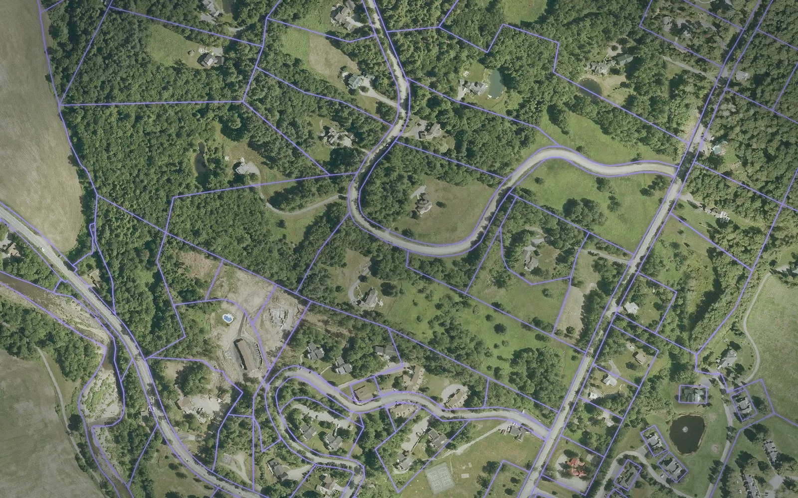 Parcel boundaries over aerial imagery of Lamoille County, Vermont