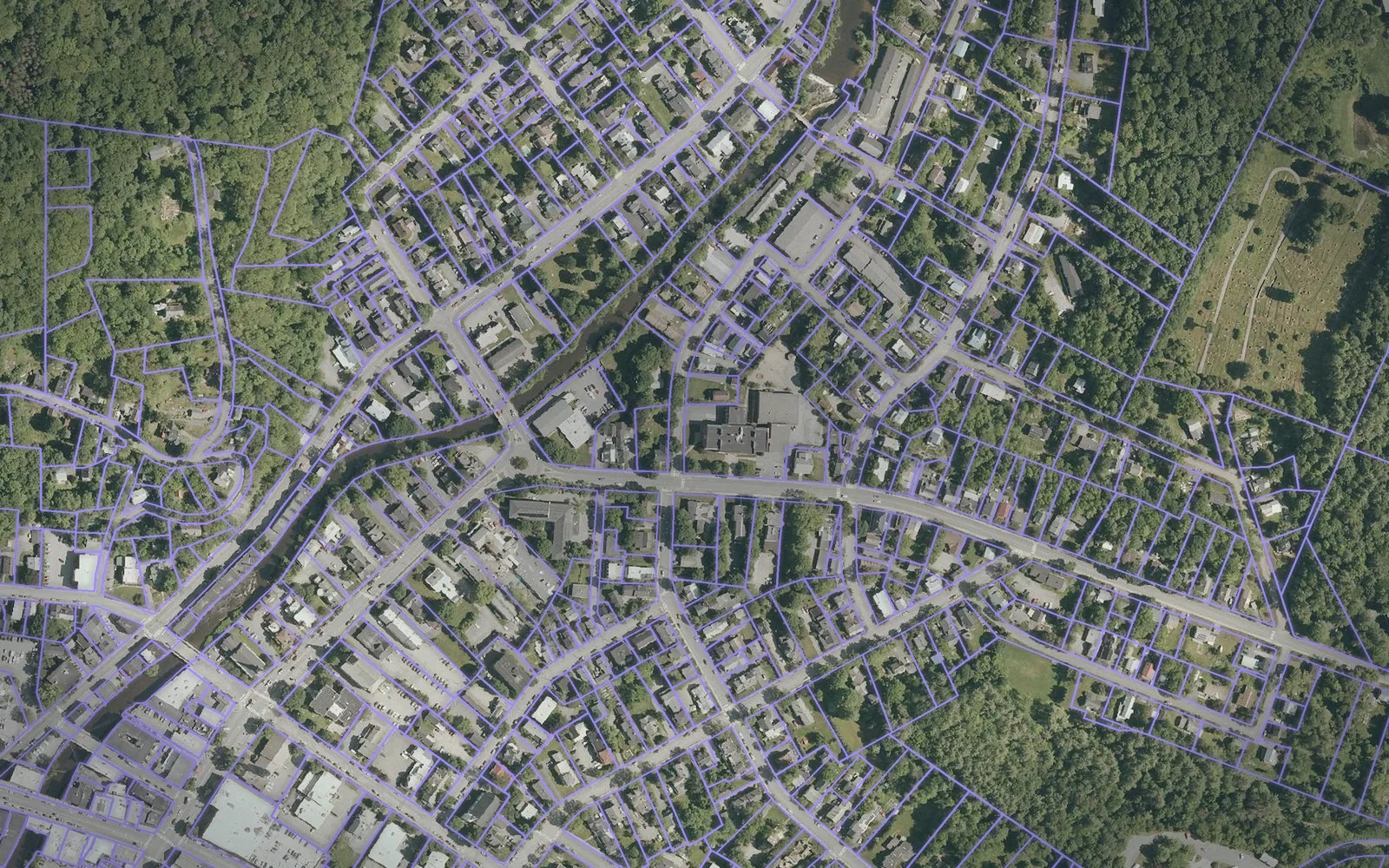 Parcel boundaries over aerial imagery of Washington County, Vermont