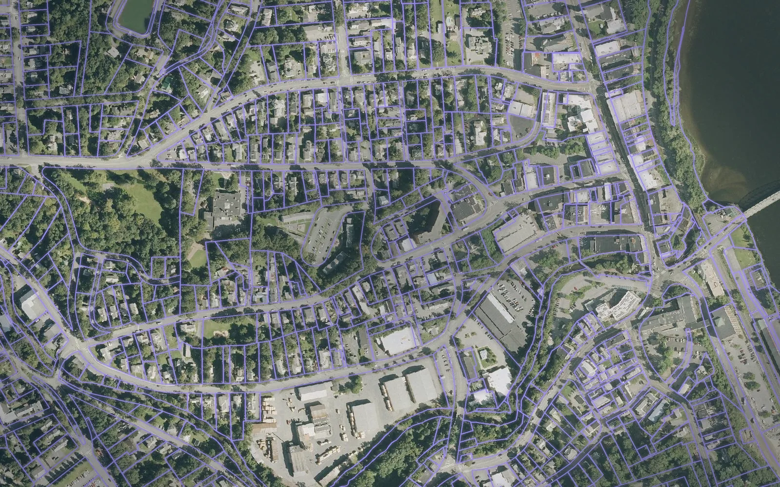 Parcel boundaries over aerial imagery of Windham County, Vermont
