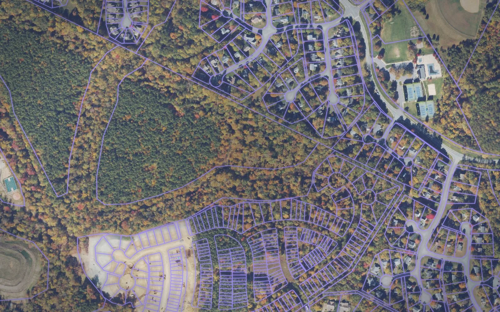 Parcel boundaries over aerial imagery of Albemarle County, Virginia