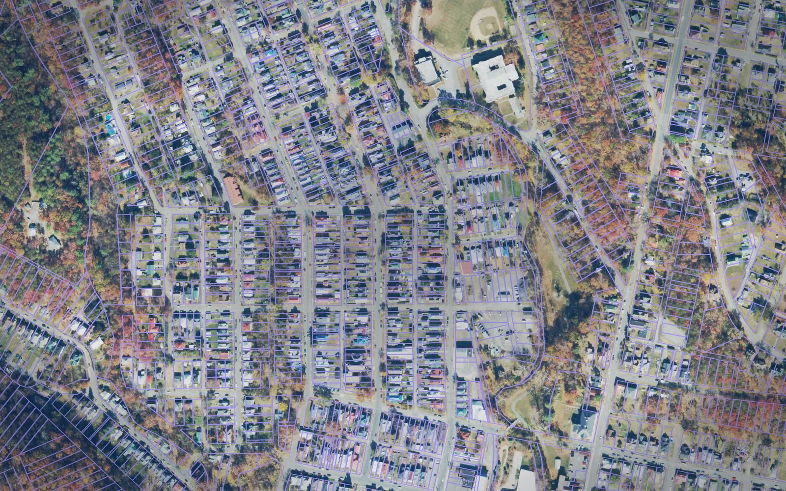 Parcel boundaries over aerial imagery of Alleghany County, Virginia