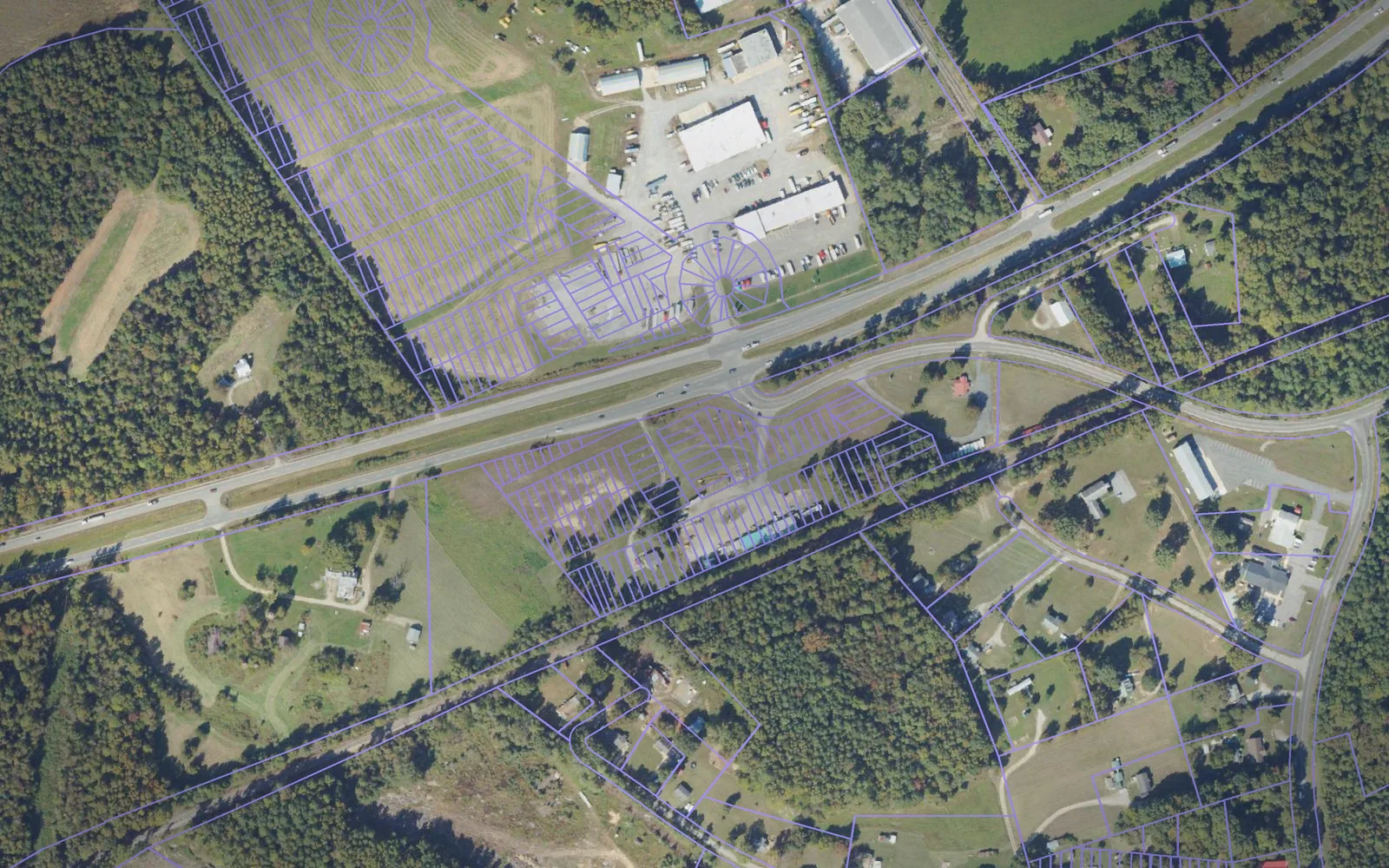 Parcel boundaries over aerial imagery of Amelia County, Virginia