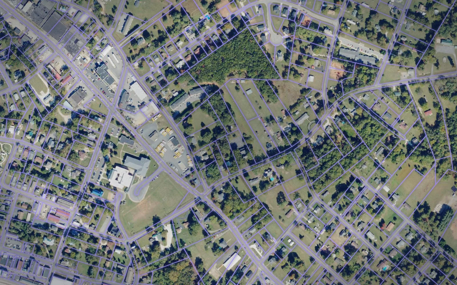 Parcel boundaries over aerial imagery of Appomattox County, Virginia