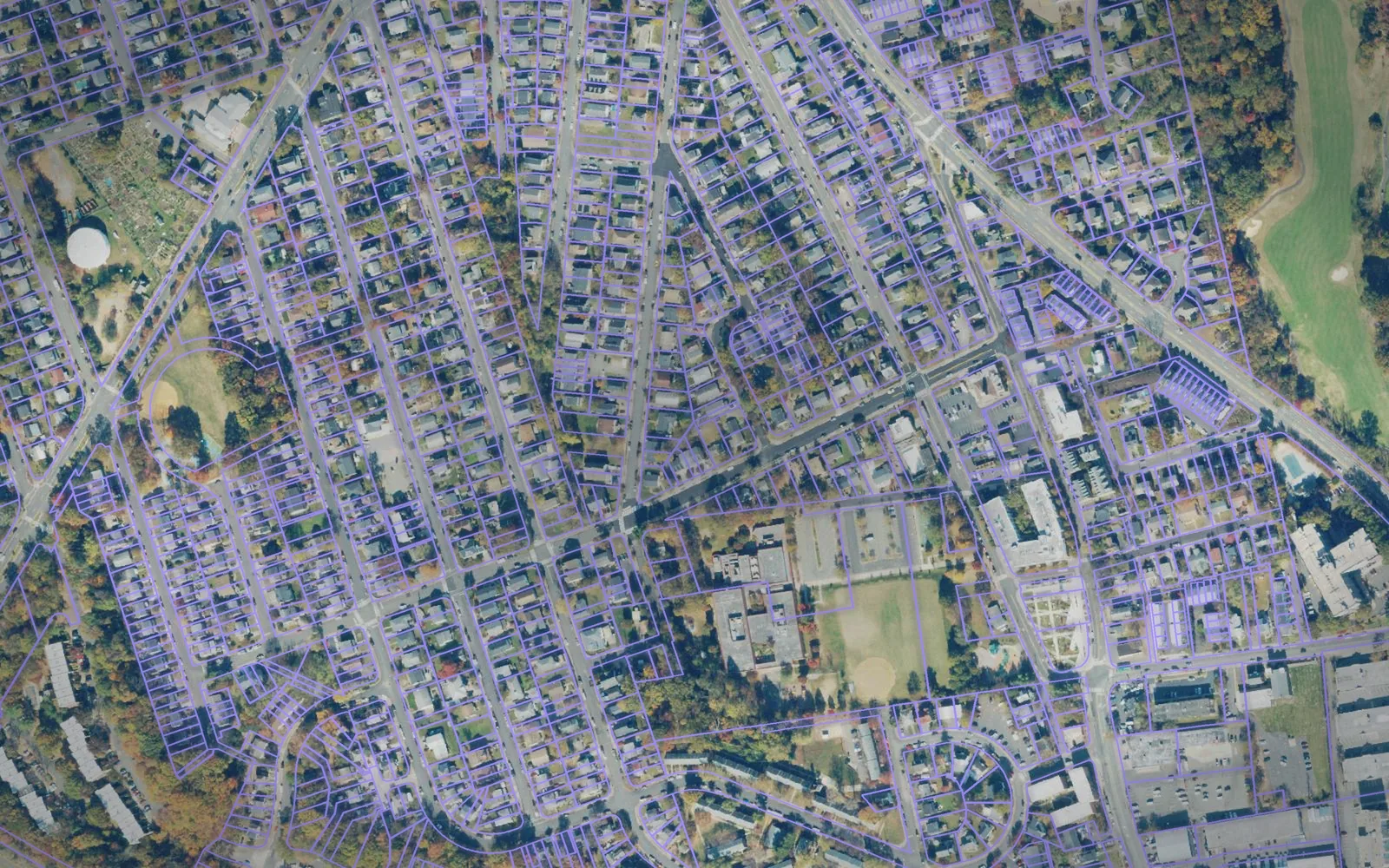 Parcel boundaries over aerial imagery of Arlington County, Virginia