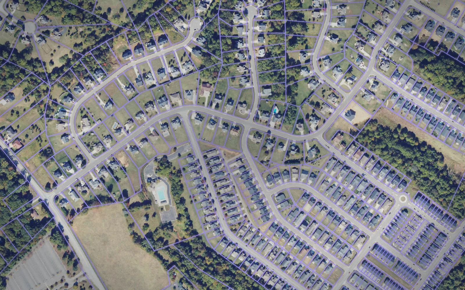 Parcel boundaries over aerial imagery of Bedford County, Virginia