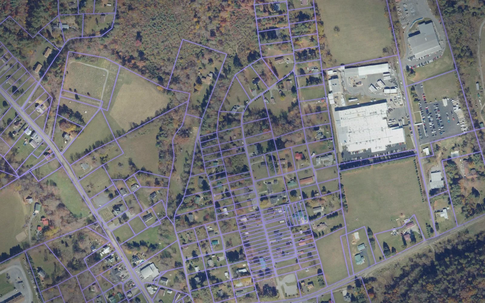 Parcel boundaries over aerial imagery of Bland County, Virginia