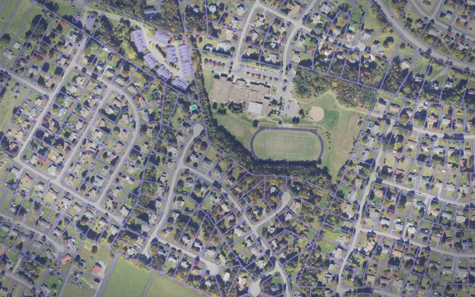Parcel boundaries over aerial imagery of Botetourt County, Virginia