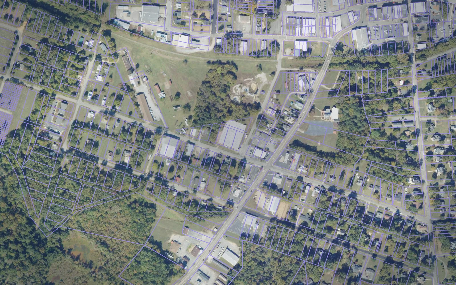 Parcel boundaries over aerial imagery of Brunswick County, Virginia