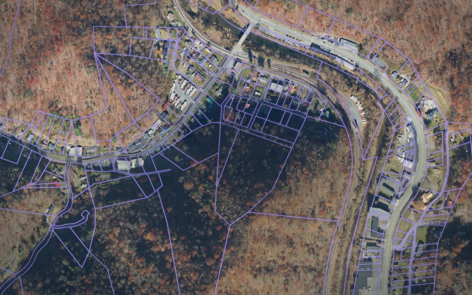 Parcel boundaries over aerial imagery of Buchanan County, Virginia