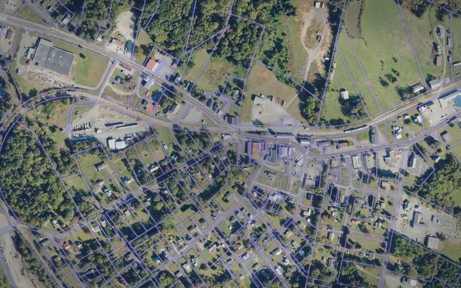 Parcel boundaries over aerial imagery of Buckingham County, Virginia