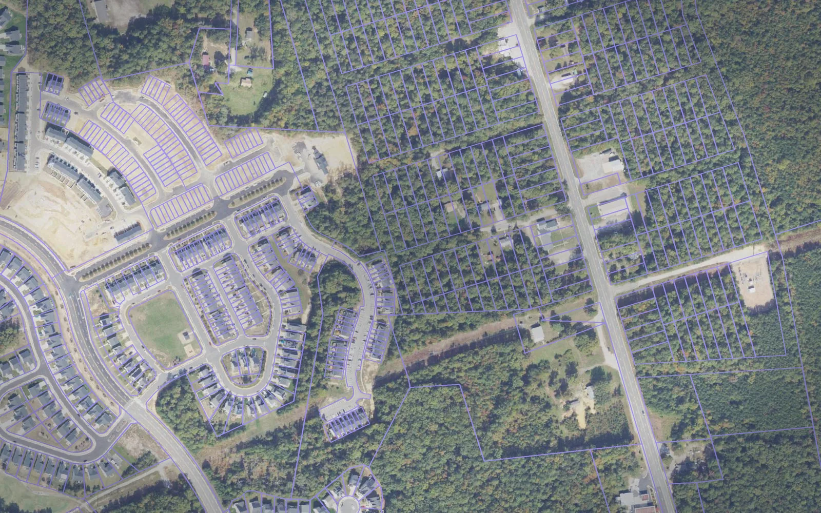 Parcel boundaries over aerial imagery of Caroline County, Virginia