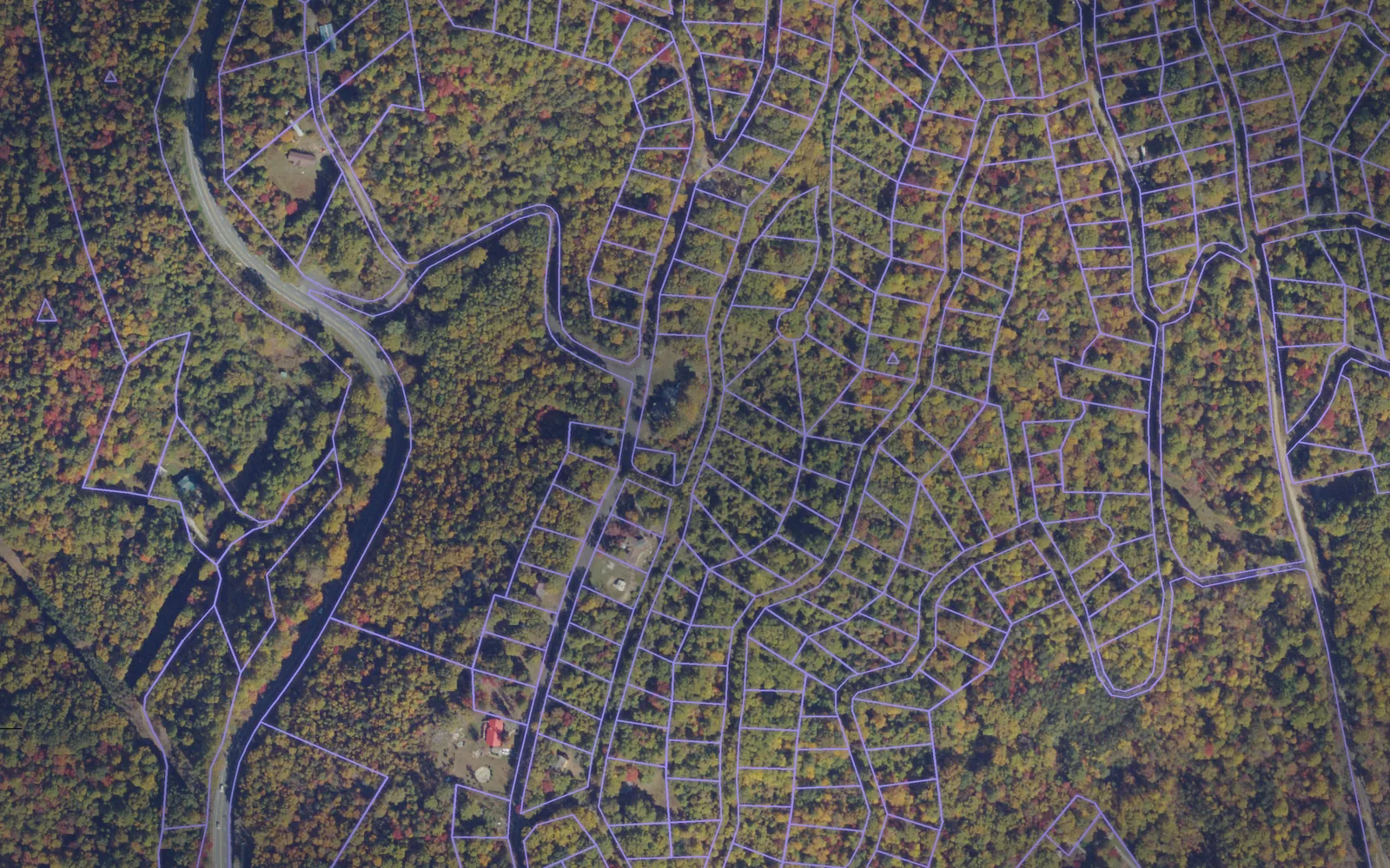 Parcel boundaries over aerial imagery of Carroll County, Virginia