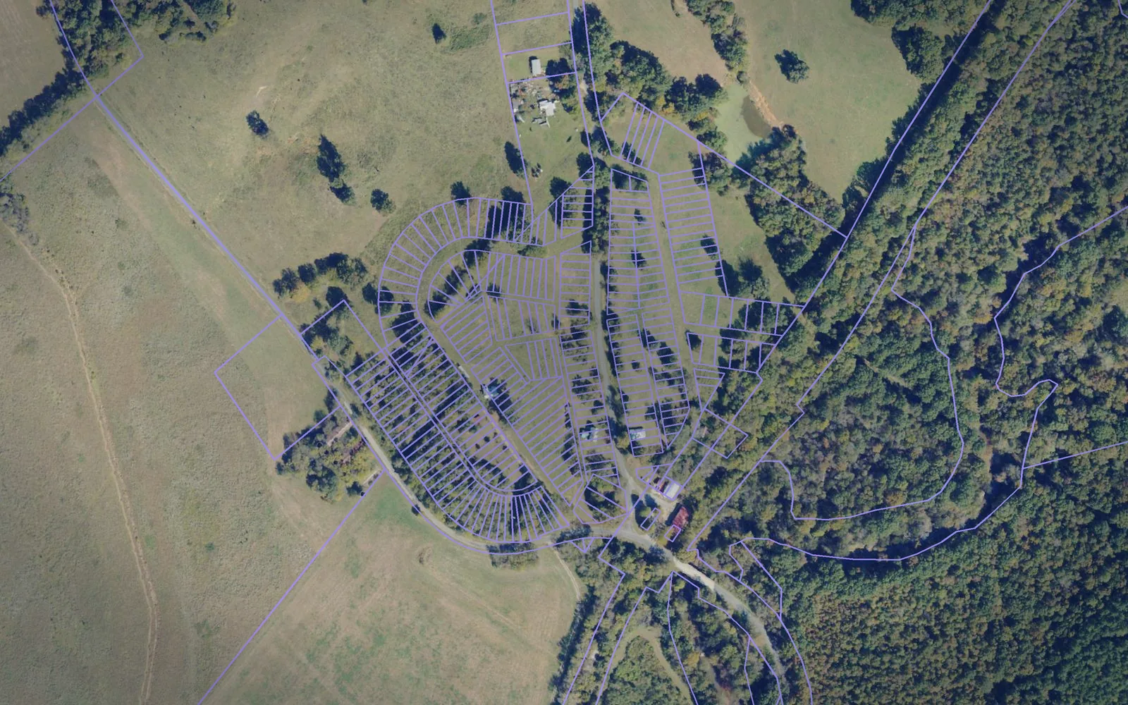 Parcel boundaries over aerial imagery of Charlotte County, Virginia