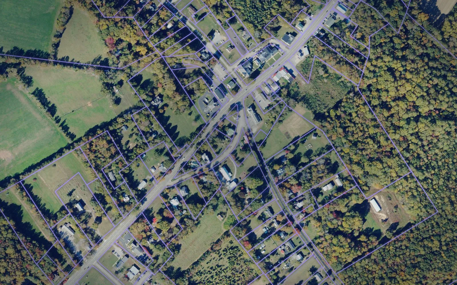 Parcel boundaries over aerial imagery of Cumberland County, Virginia