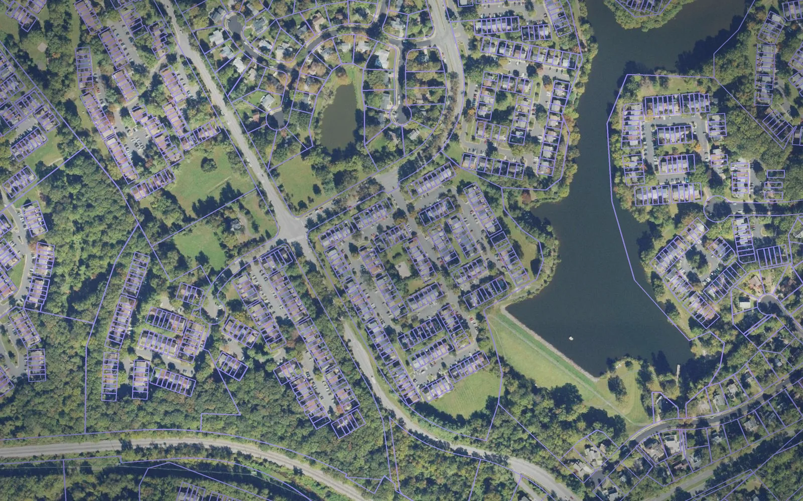 Parcel boundaries over aerial imagery of Fairfax County, Virginia
