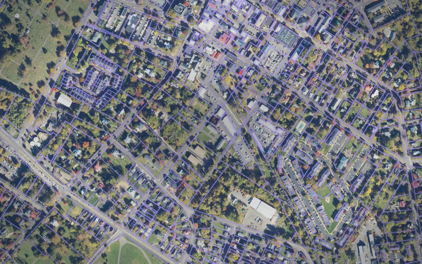 Parcel boundaries over aerial imagery of Fauquier County, Virginia