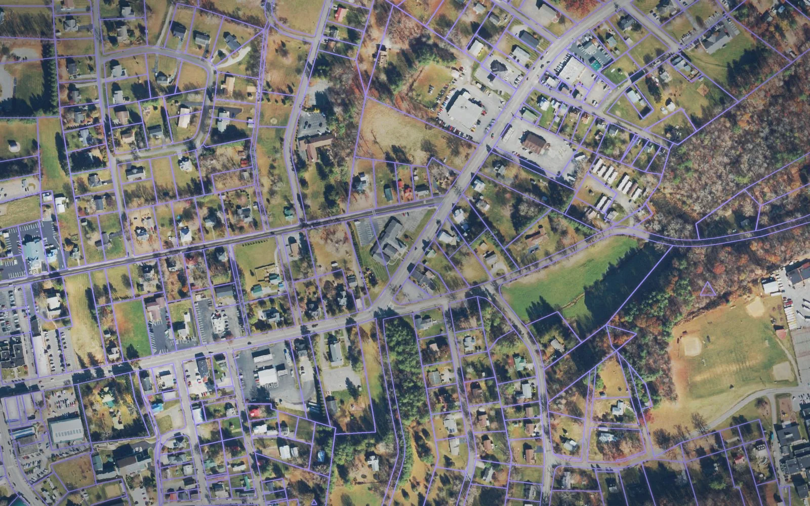 Parcel boundaries over aerial imagery of Floyd County, Virginia