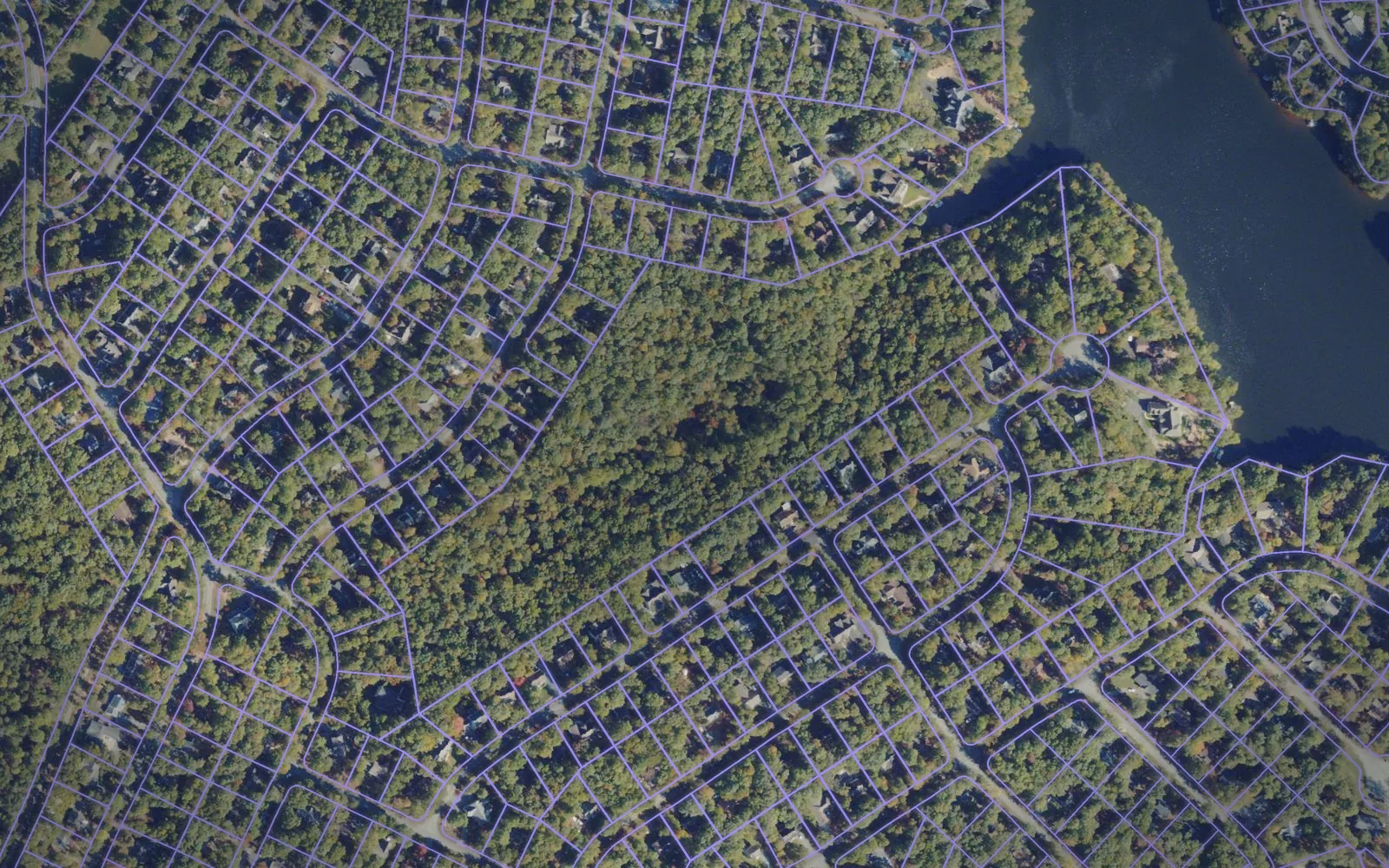 Parcel boundaries over aerial imagery of Fluvanna County, Virginia