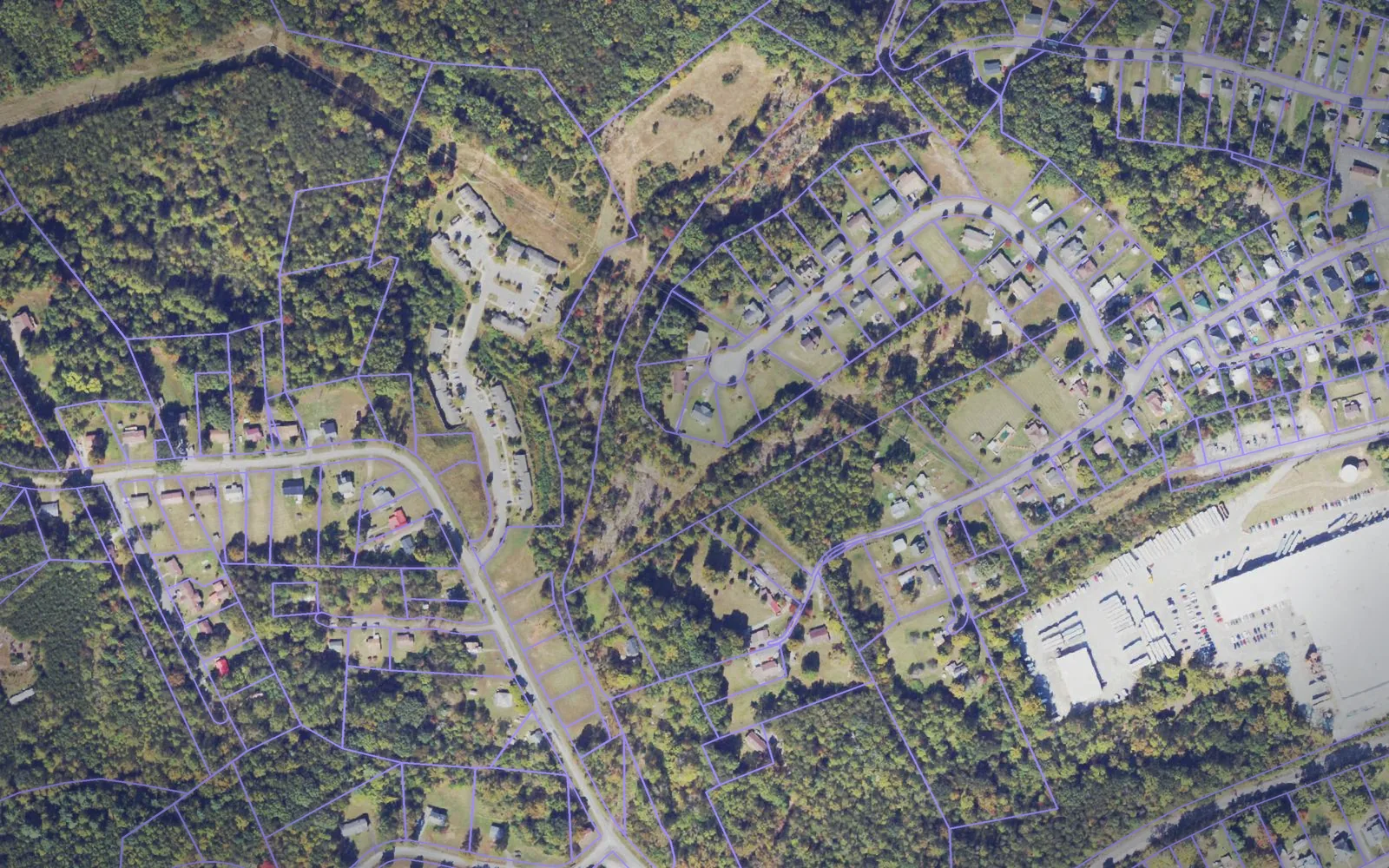 Parcel boundaries over aerial imagery of Franklin County, Virginia