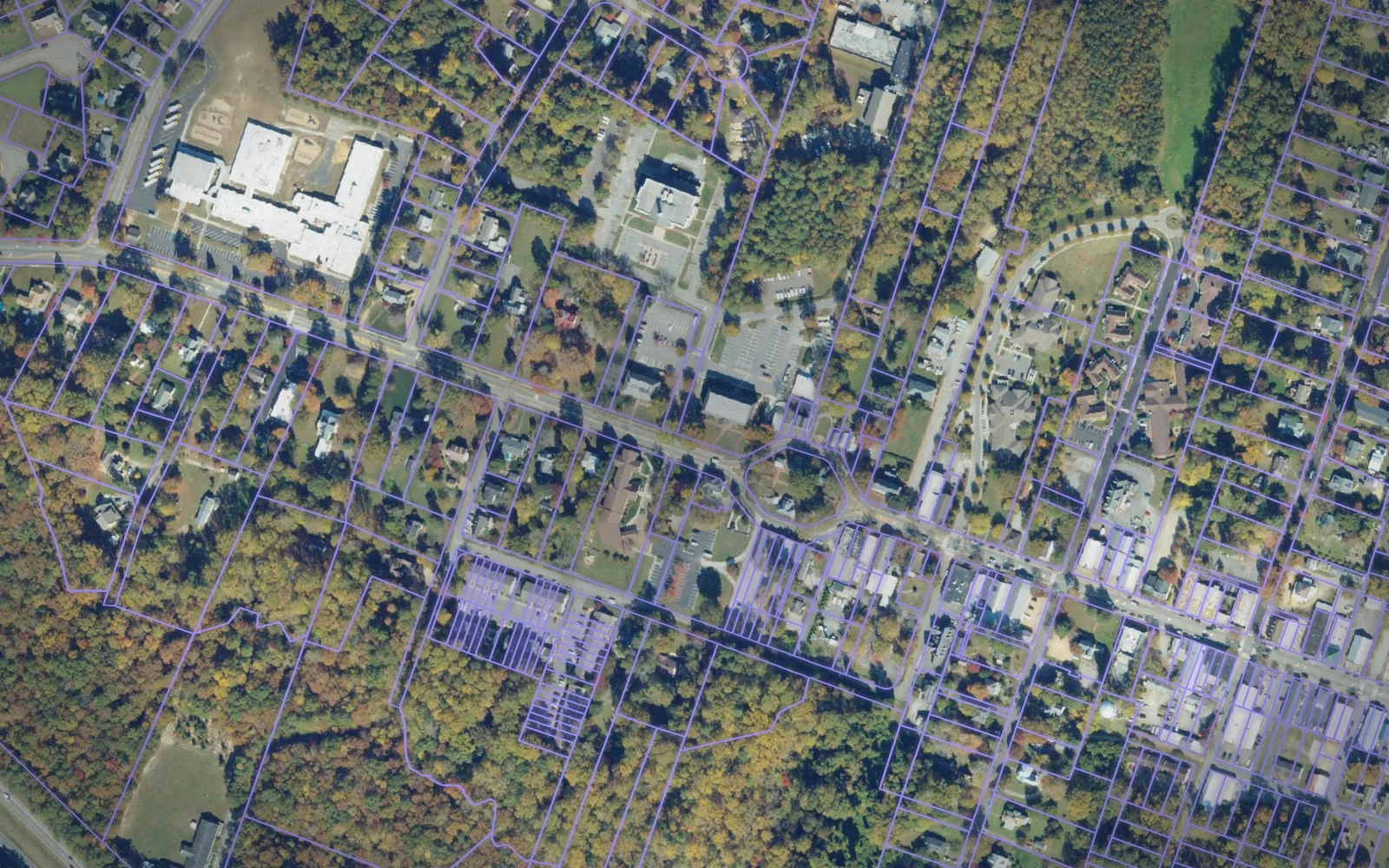 Parcel boundaries over aerial imagery of Gloucester County, Virginia