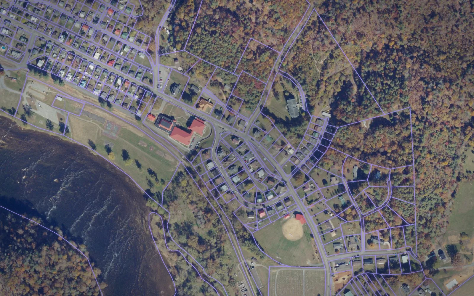 Parcel boundaries over aerial imagery of Grayson County, Virginia