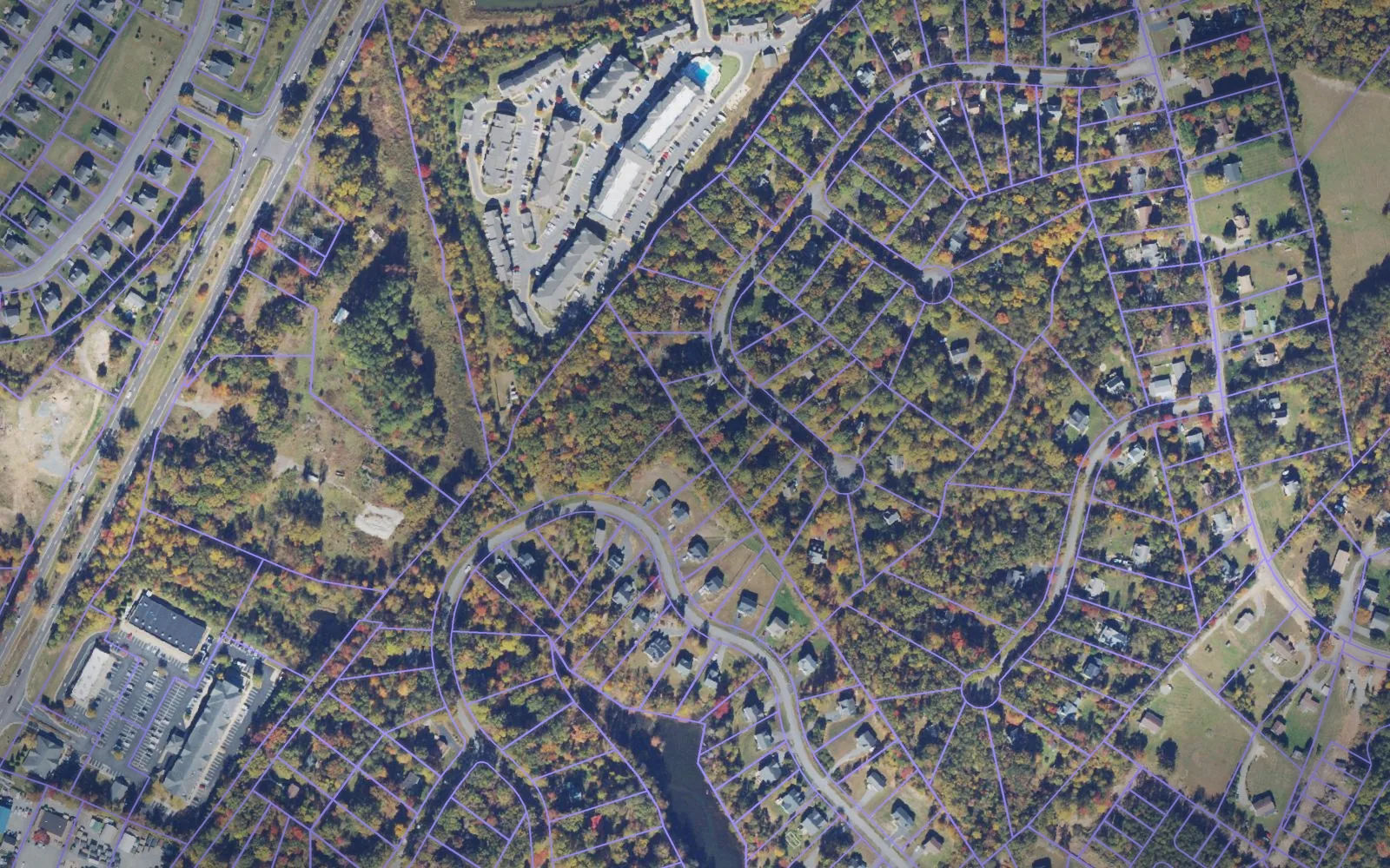 Parcel boundaries over aerial imagery of Greene County, Virginia