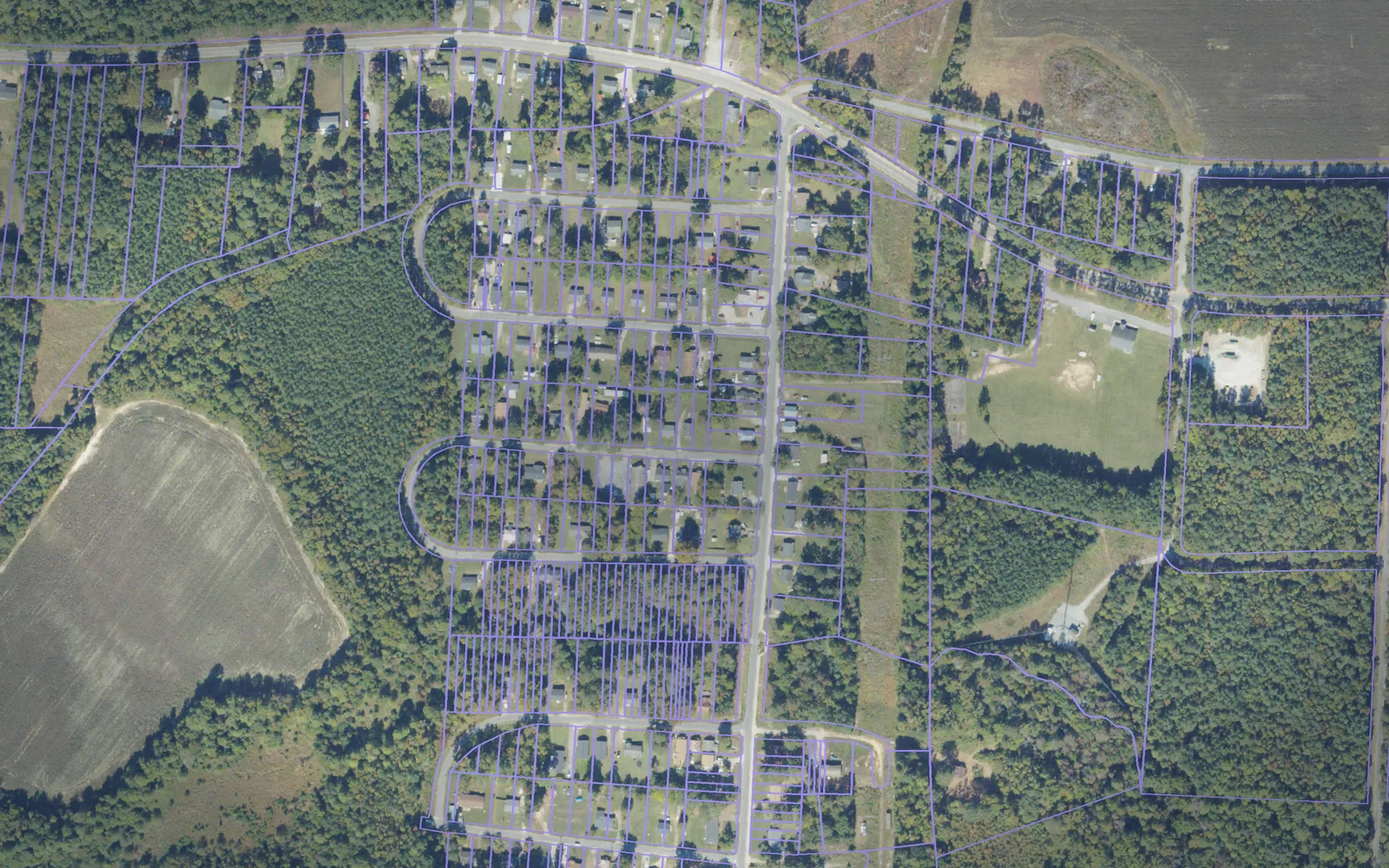 Parcel boundaries over aerial imagery of Greensville County, Virginia