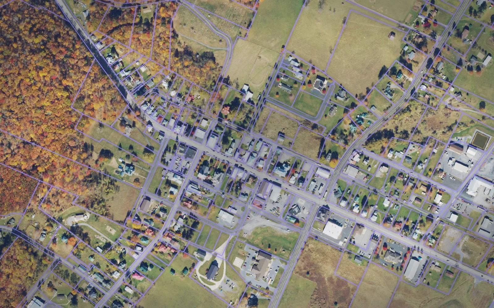Parcel boundaries over aerial imagery of Highland County, Virginia