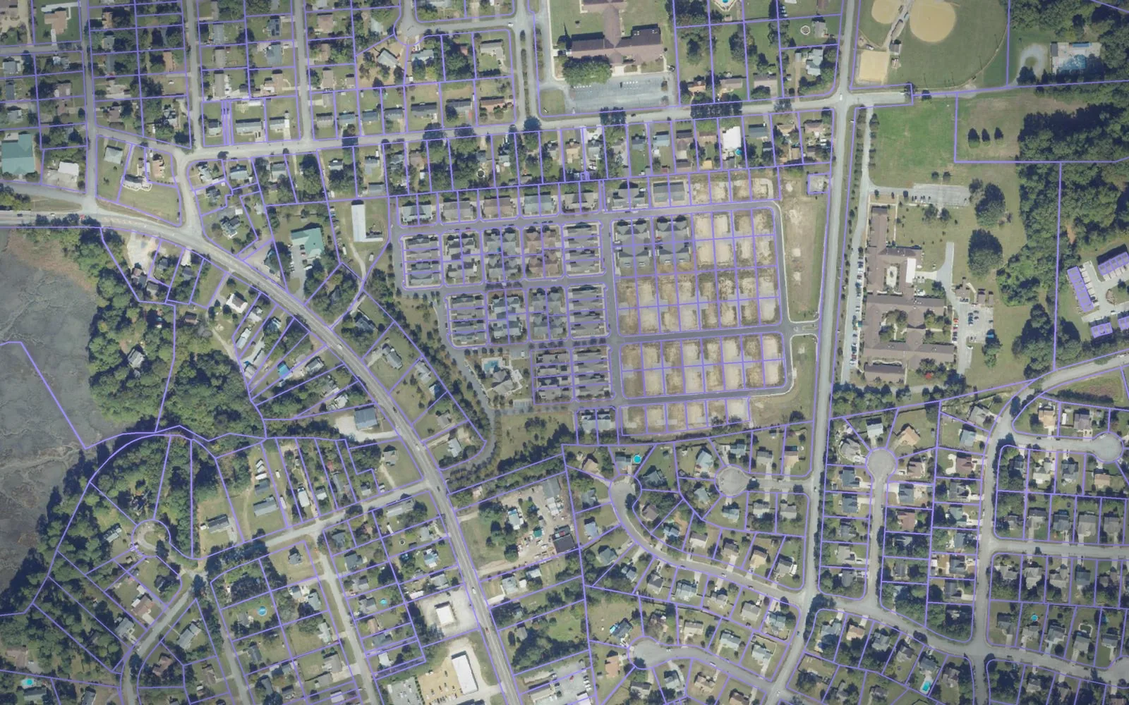 Parcel boundaries over aerial imagery of Isle of Wight County, Virginia