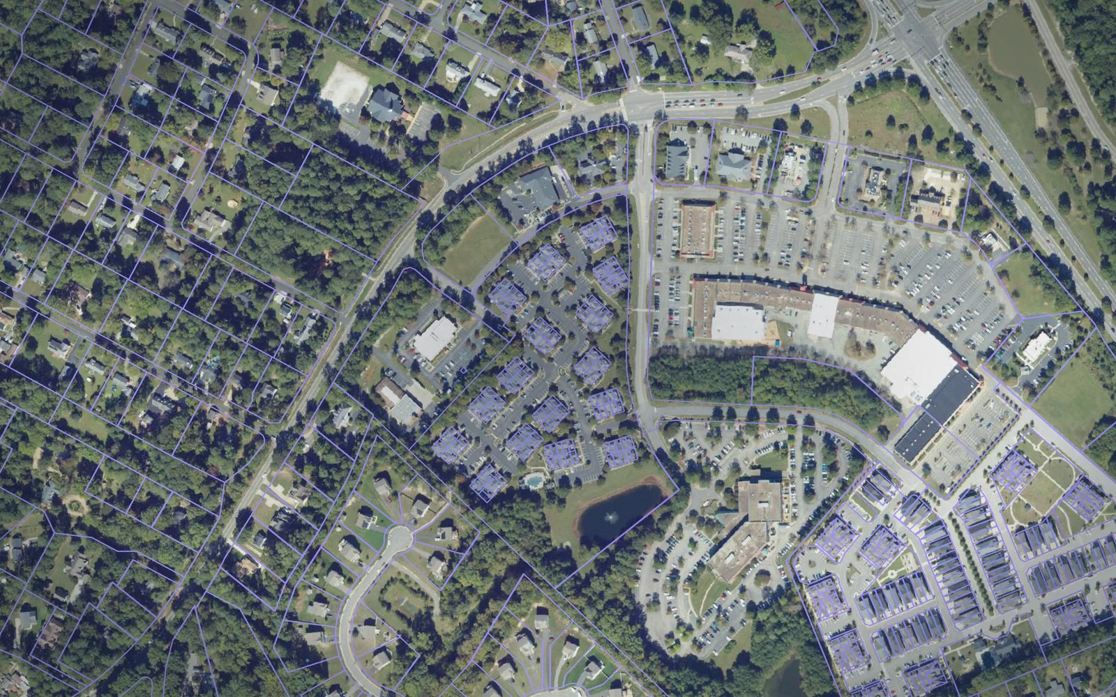 Parcel boundaries over aerial imagery of James City County, Virginia