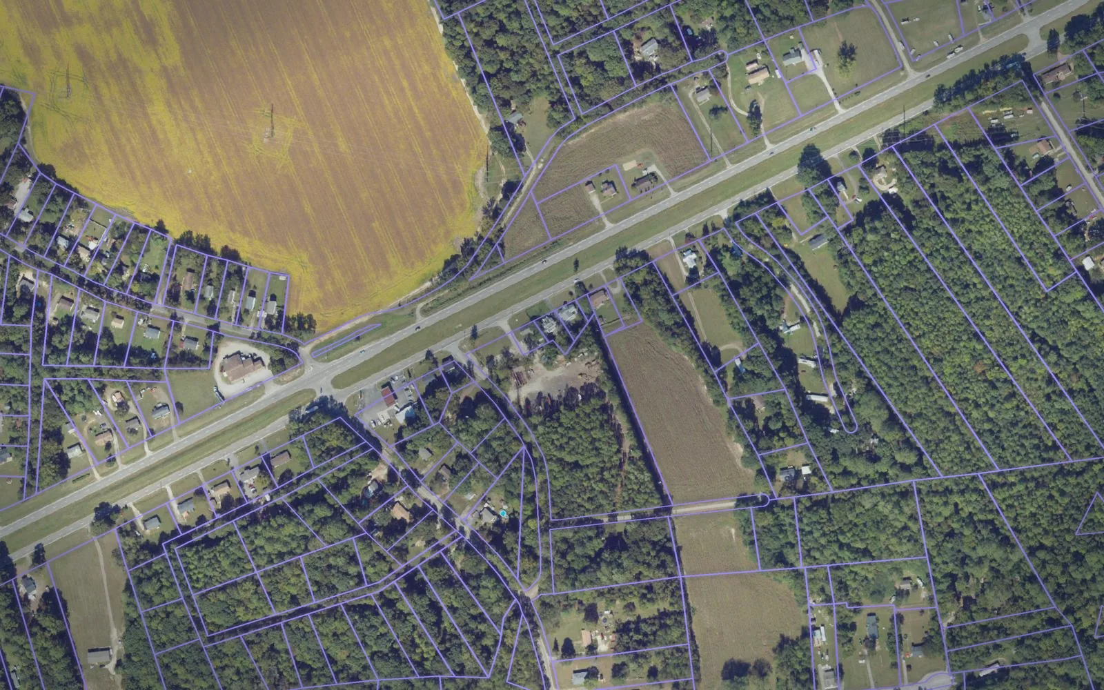 Parcel boundaries over aerial imagery of King and Queen County, Virginia