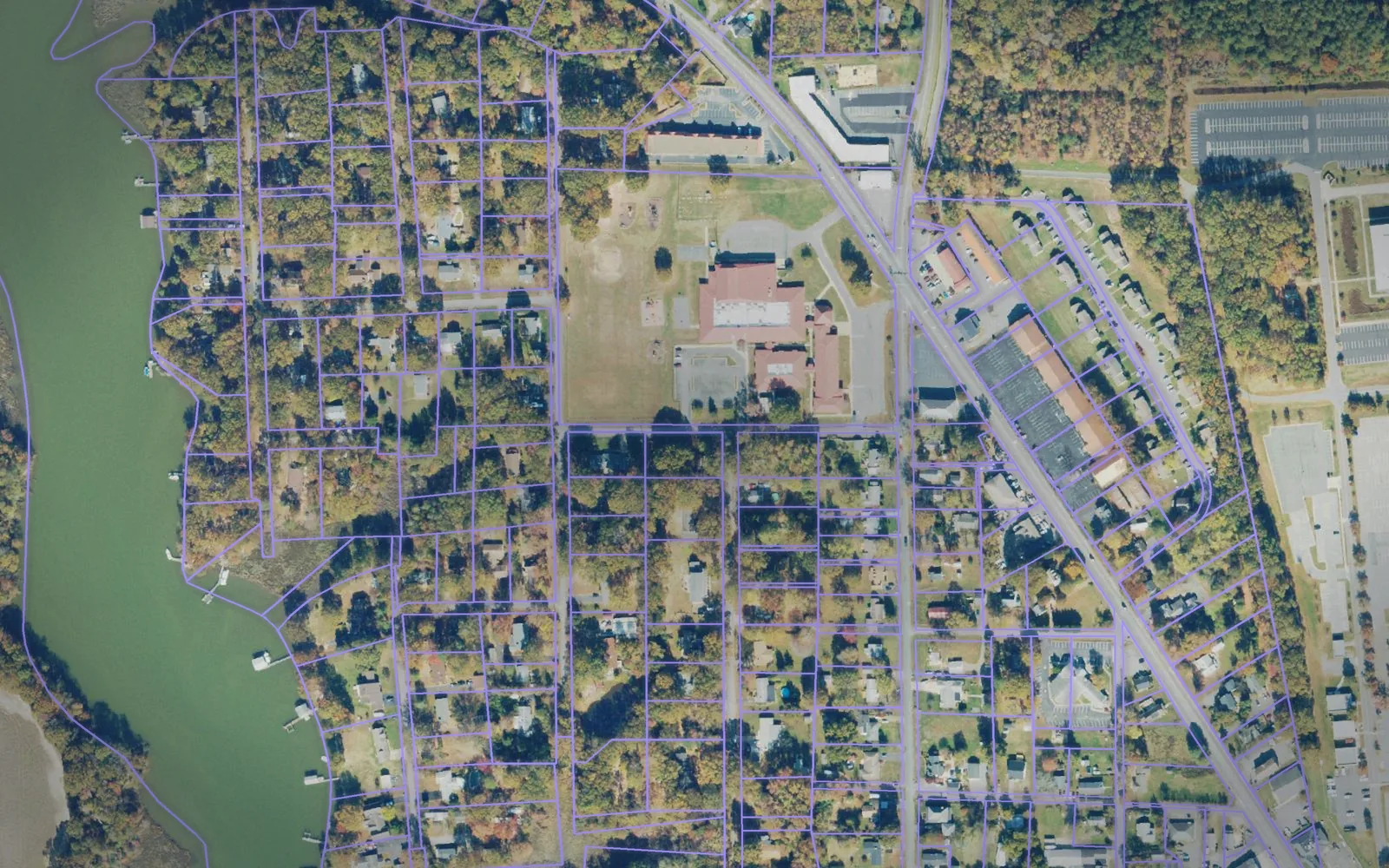 Parcel boundaries over aerial imagery of King George County, Virginia