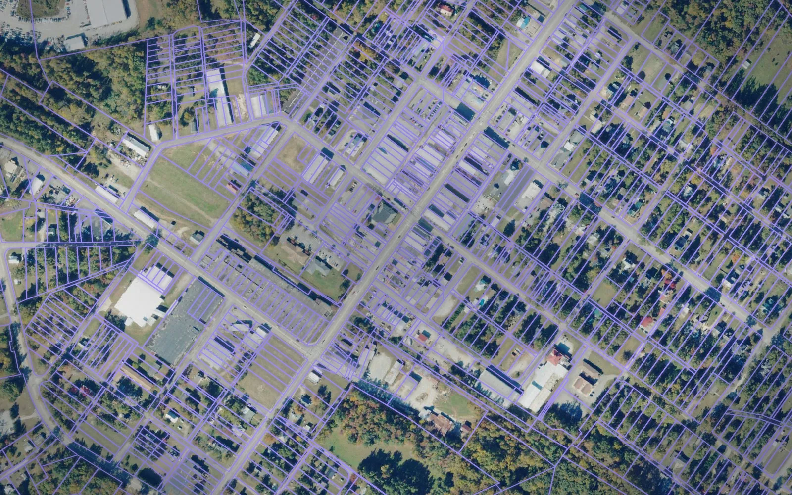 Parcel boundaries over aerial imagery of Lunenburg County, Virginia