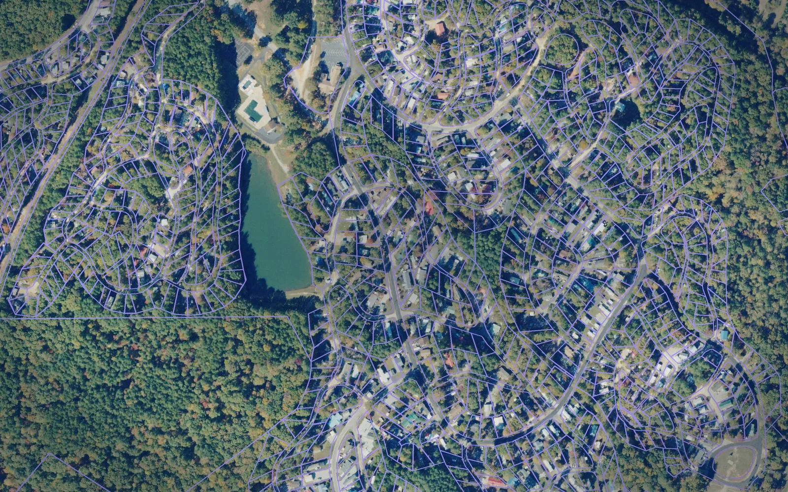 Parcel boundaries over aerial imagery of Mecklenburg County, Virginia