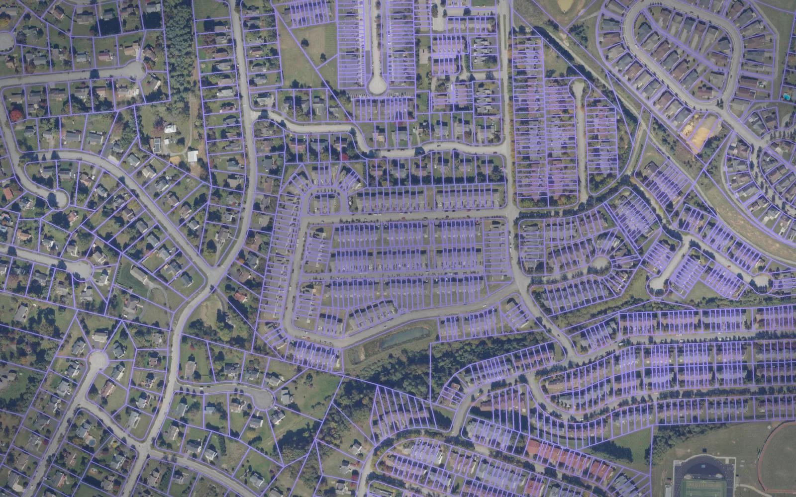 Parcel boundaries over aerial imagery of Montgomery County, Virginia