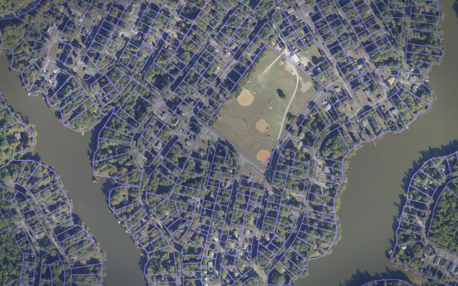Parcel boundaries over aerial imagery of New Kent County, Virginia