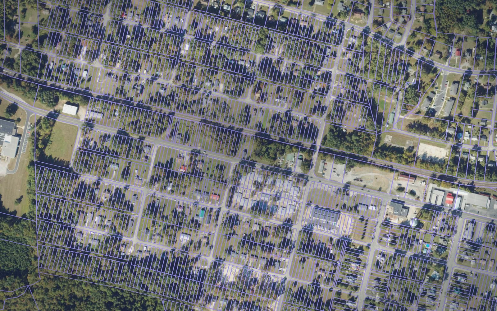 Parcel boundaries over aerial imagery of Nottoway County, Virginia