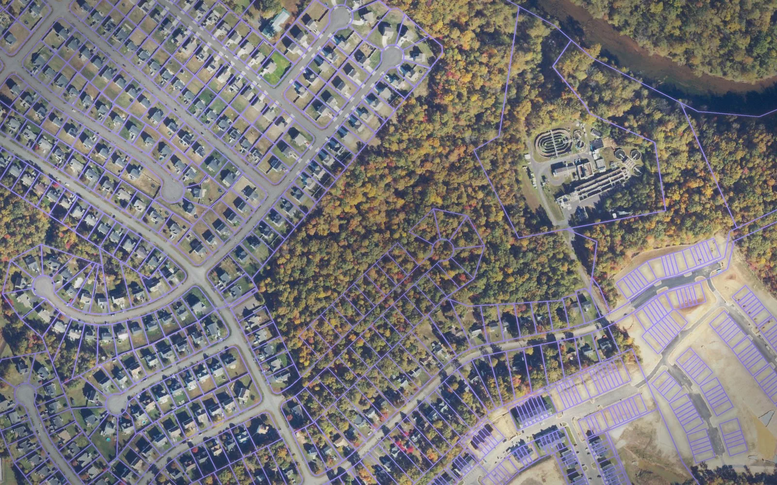 Parcel boundaries over aerial imagery of Orange County, Virginia