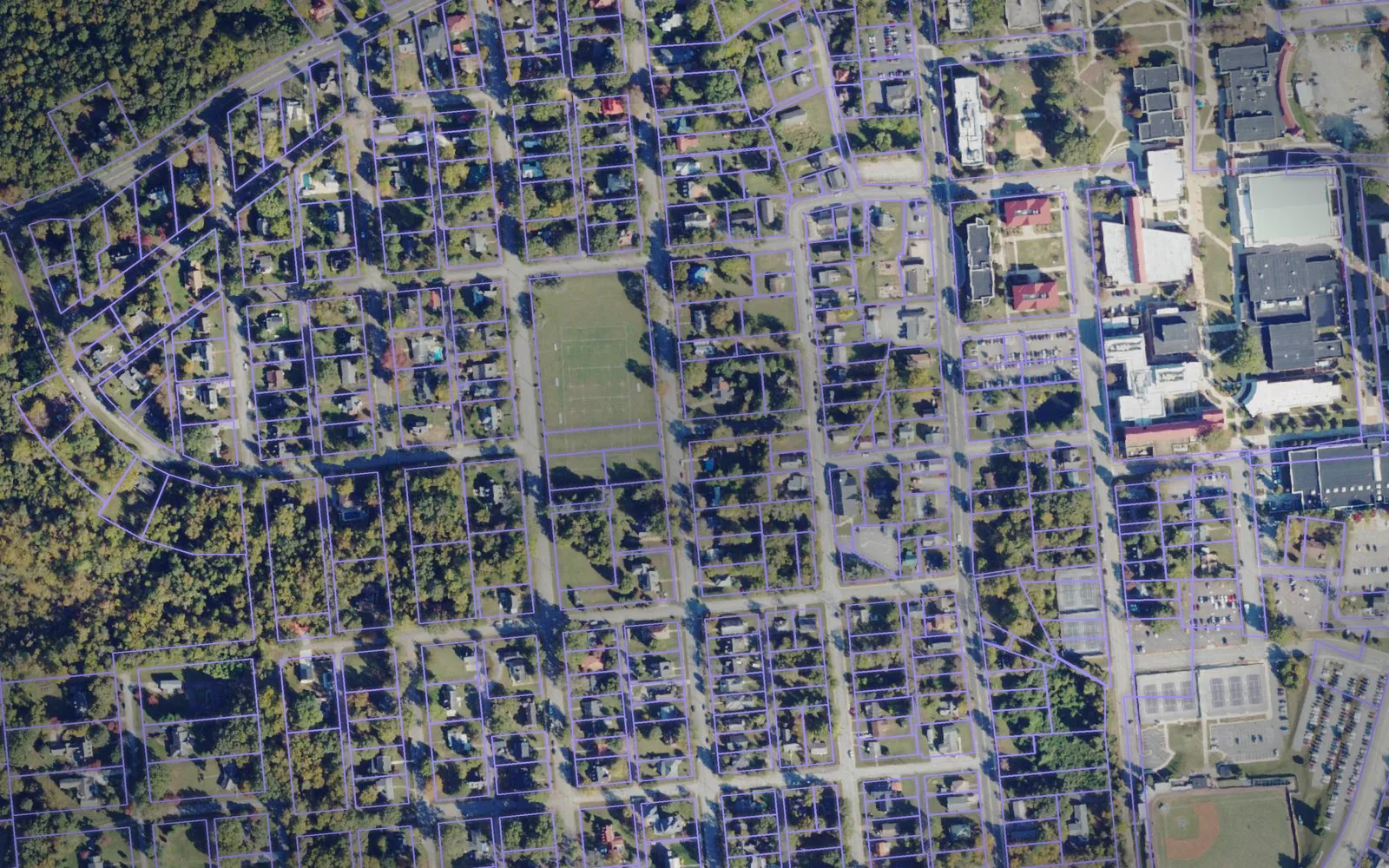 Parcel boundaries over aerial imagery of Prince Edward County, Virginia