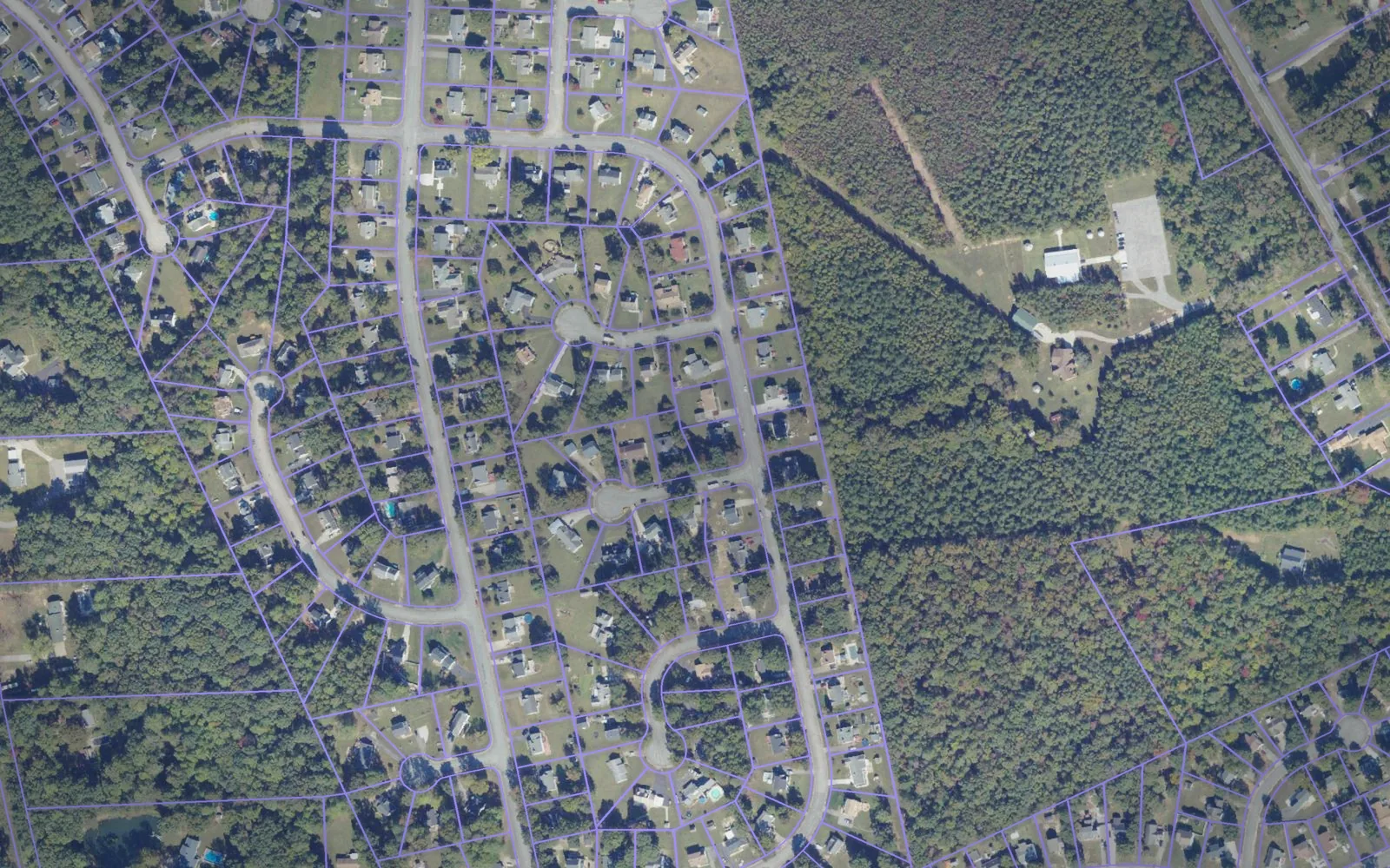 Parcel boundaries over aerial imagery of Prince George County, Virginia