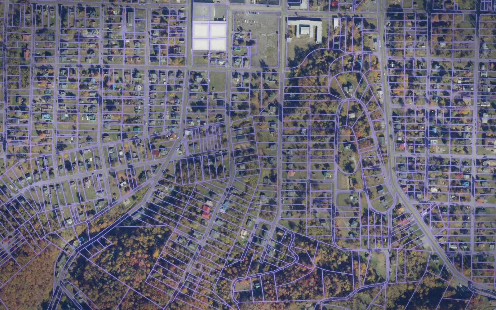 Parcel boundaries over aerial imagery of Pulaski County, Virginia