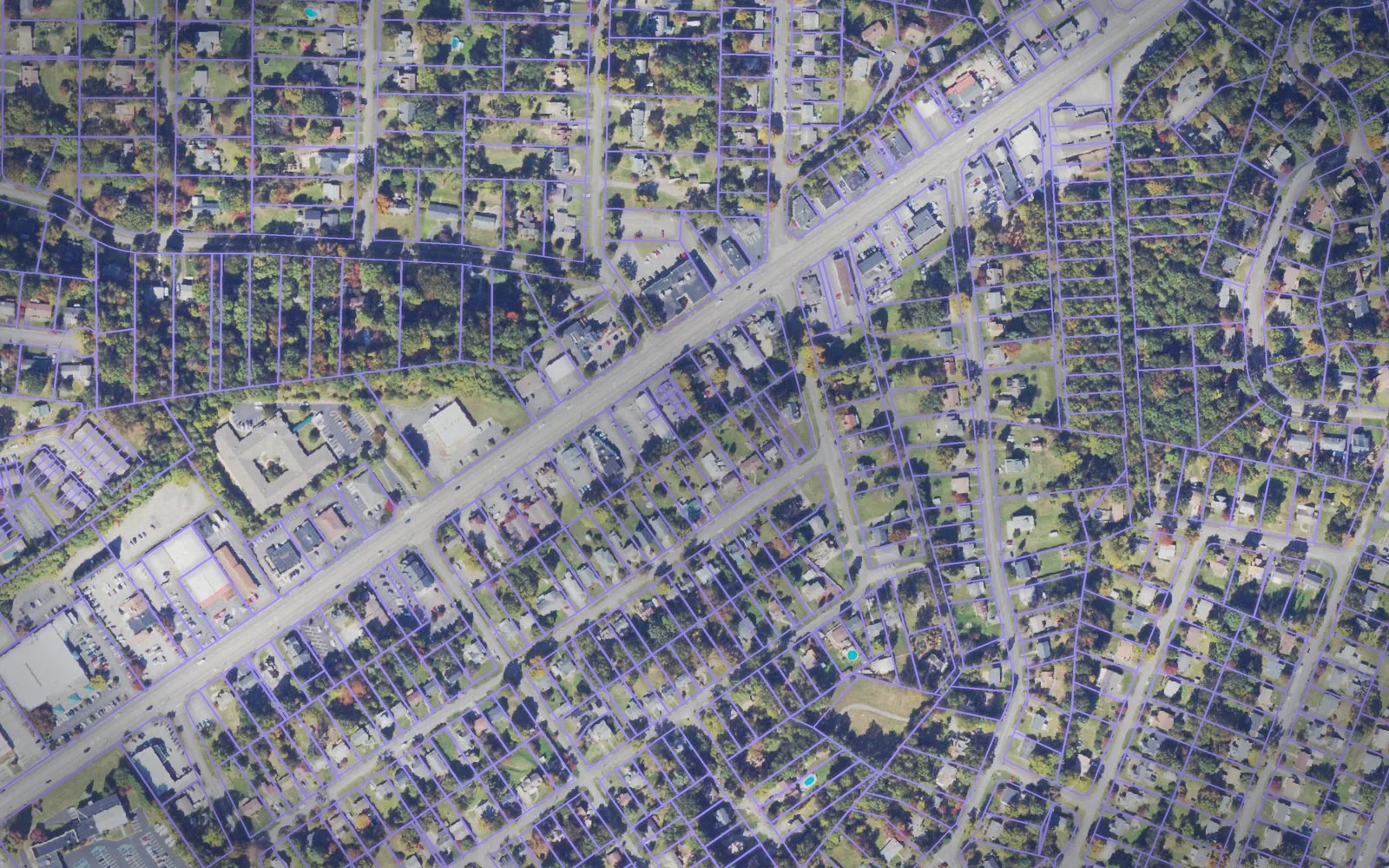 Parcel boundaries over aerial imagery of Roanoke County, Virginia