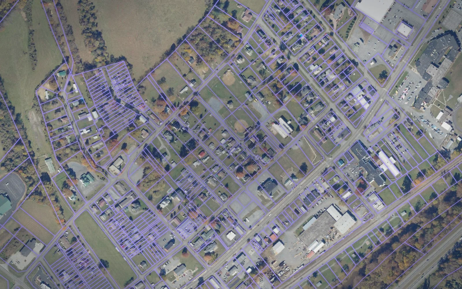 Parcel boundaries over aerial imagery of Smyth County, Virginia