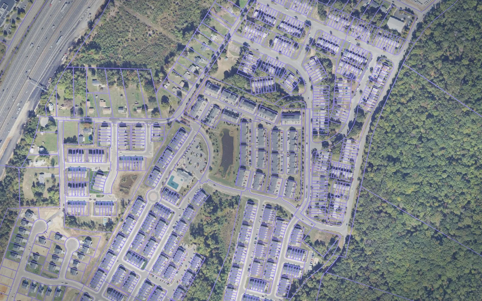 Parcel boundaries over aerial imagery of Stafford County, Virginia