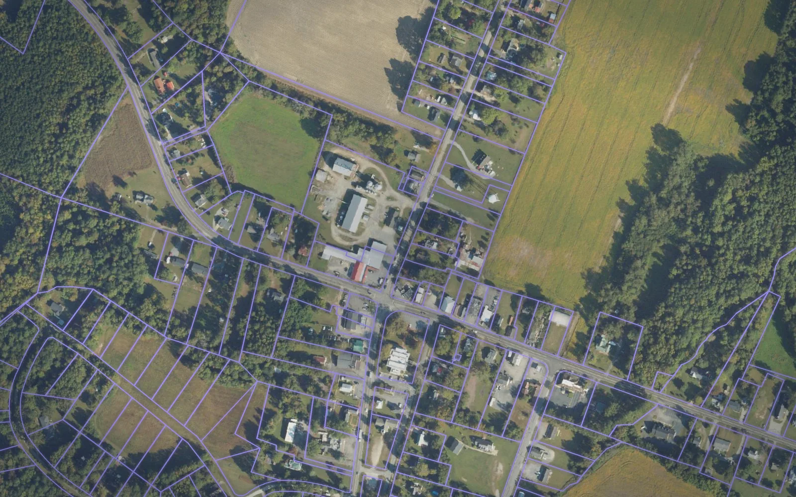 Parcel boundaries over aerial imagery of Surry County, Virginia