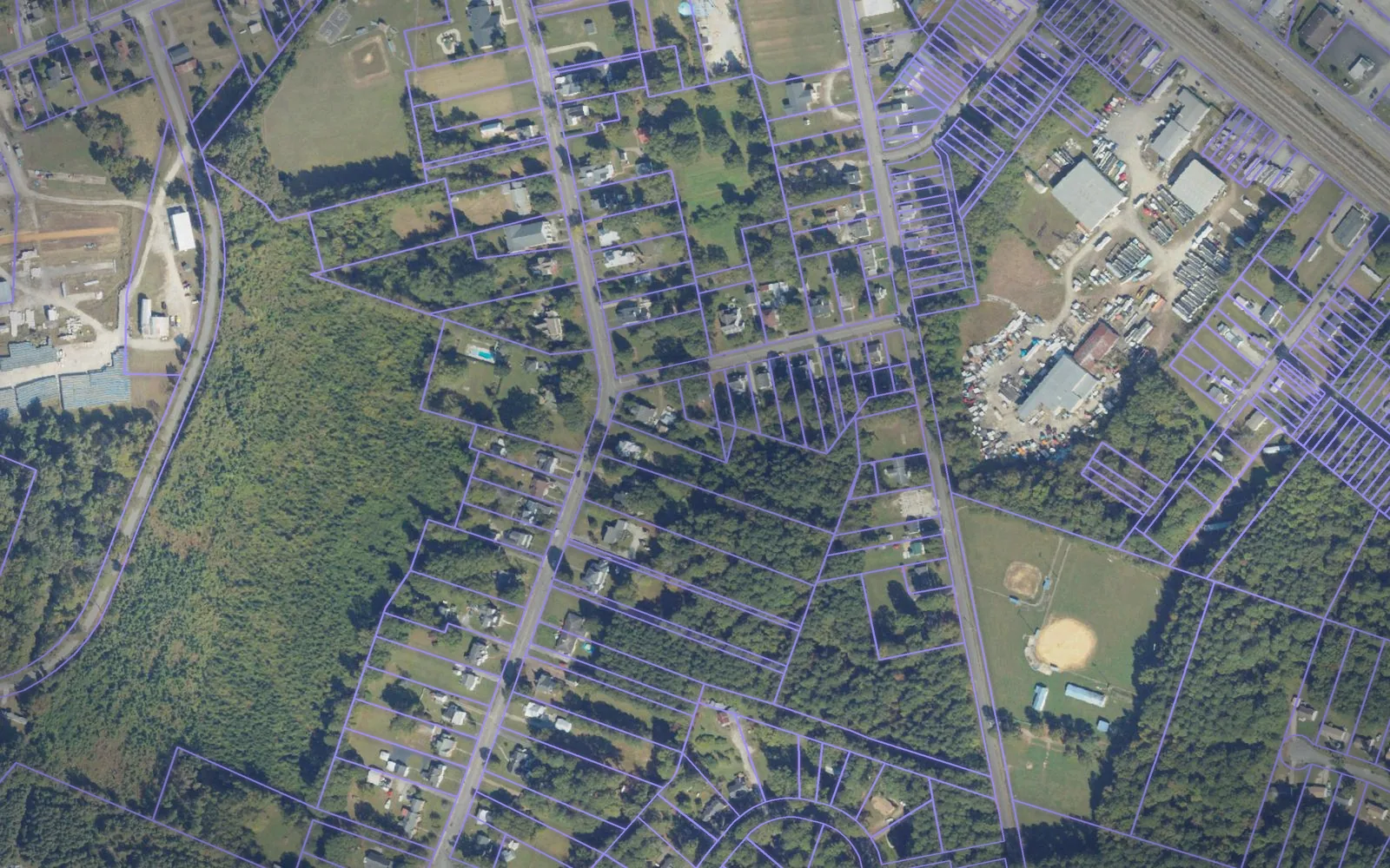 Parcel boundaries over aerial imagery of Sussex County, Virginia