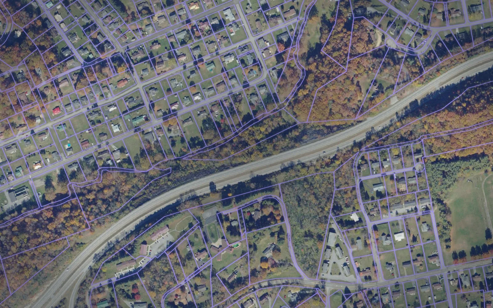 Parcel boundaries over aerial imagery of Tazewell County, Virginia