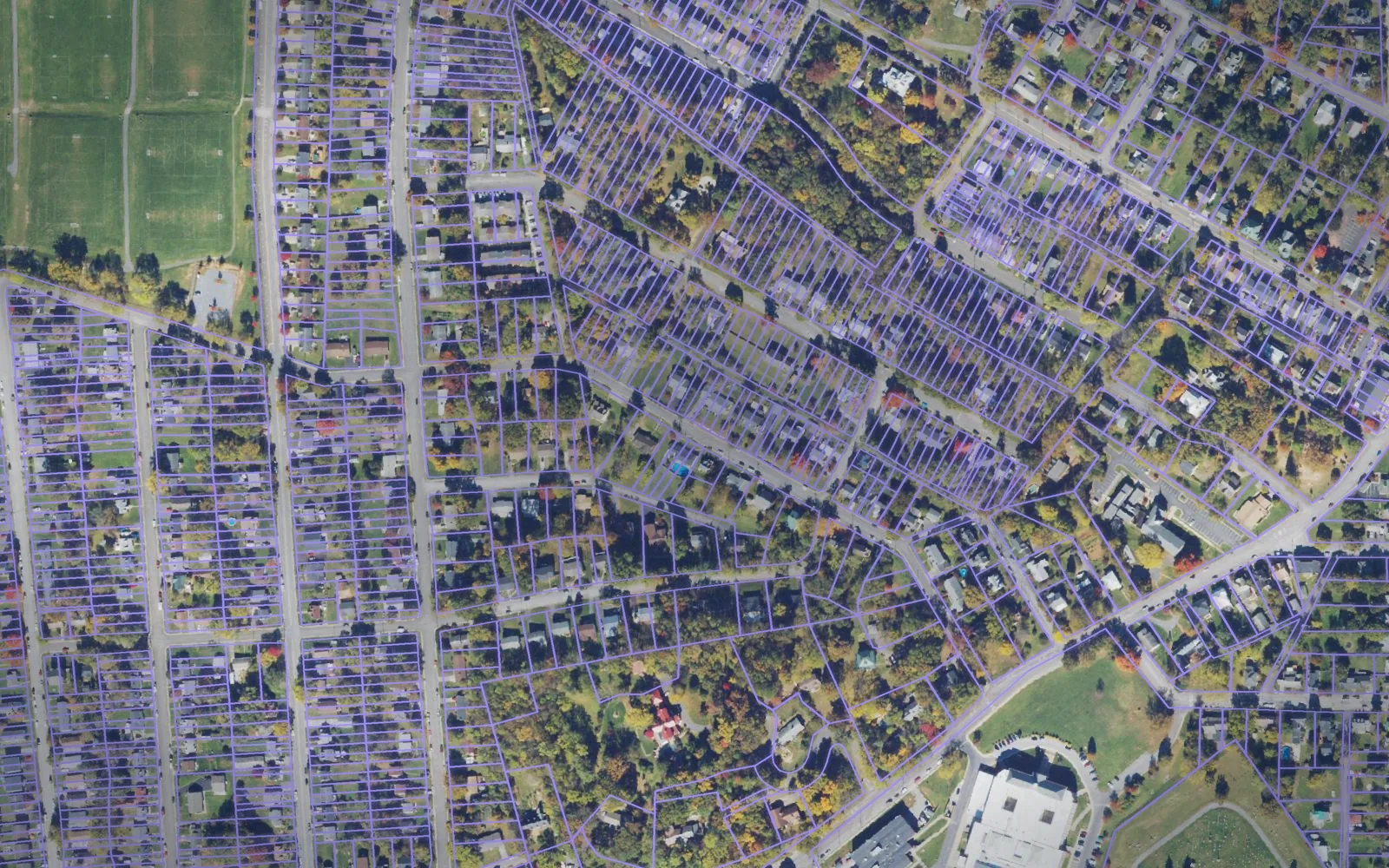 Parcel boundaries over aerial imagery of Warren County, Virginia